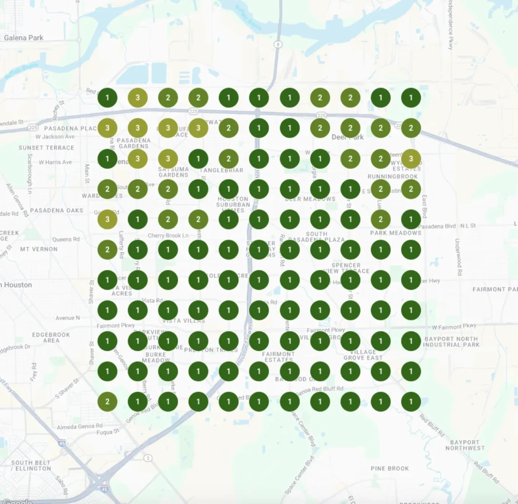Heatmap for local electrical company in Pasadena, TX